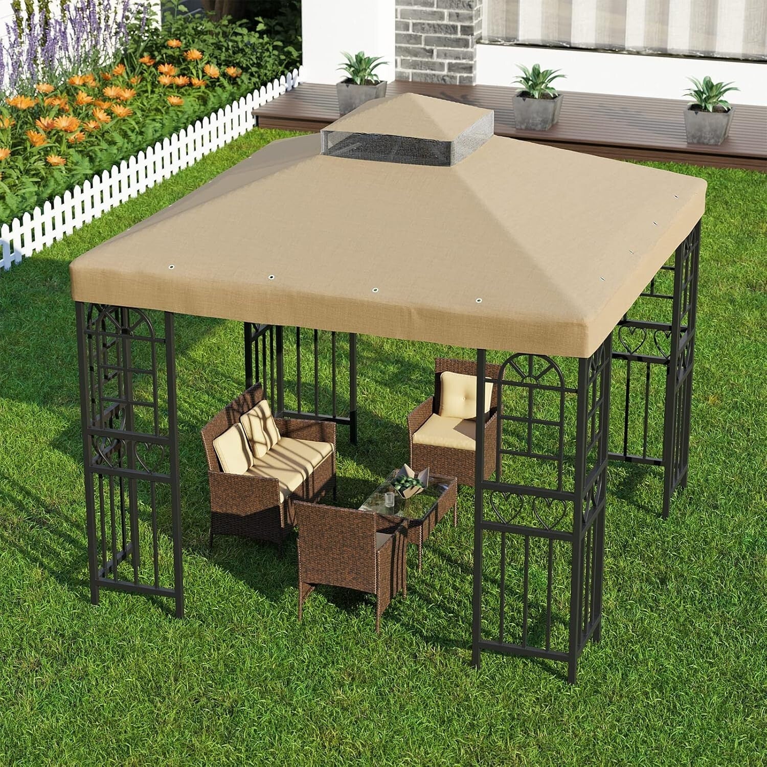 Elegant Khaki 10'x10' Canopy Replacement for Garden Gazebos - Easy Install
