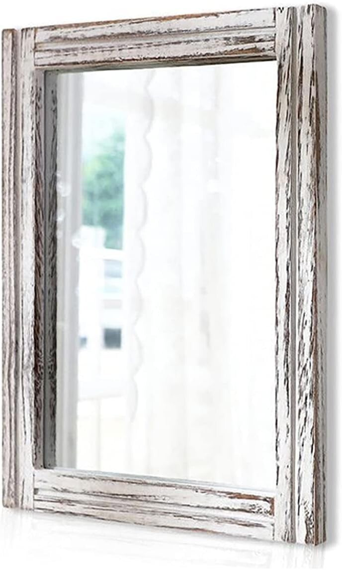 28"x18" Decorative Rustic White Framed Wall Mirror - Perfect for Home Styling