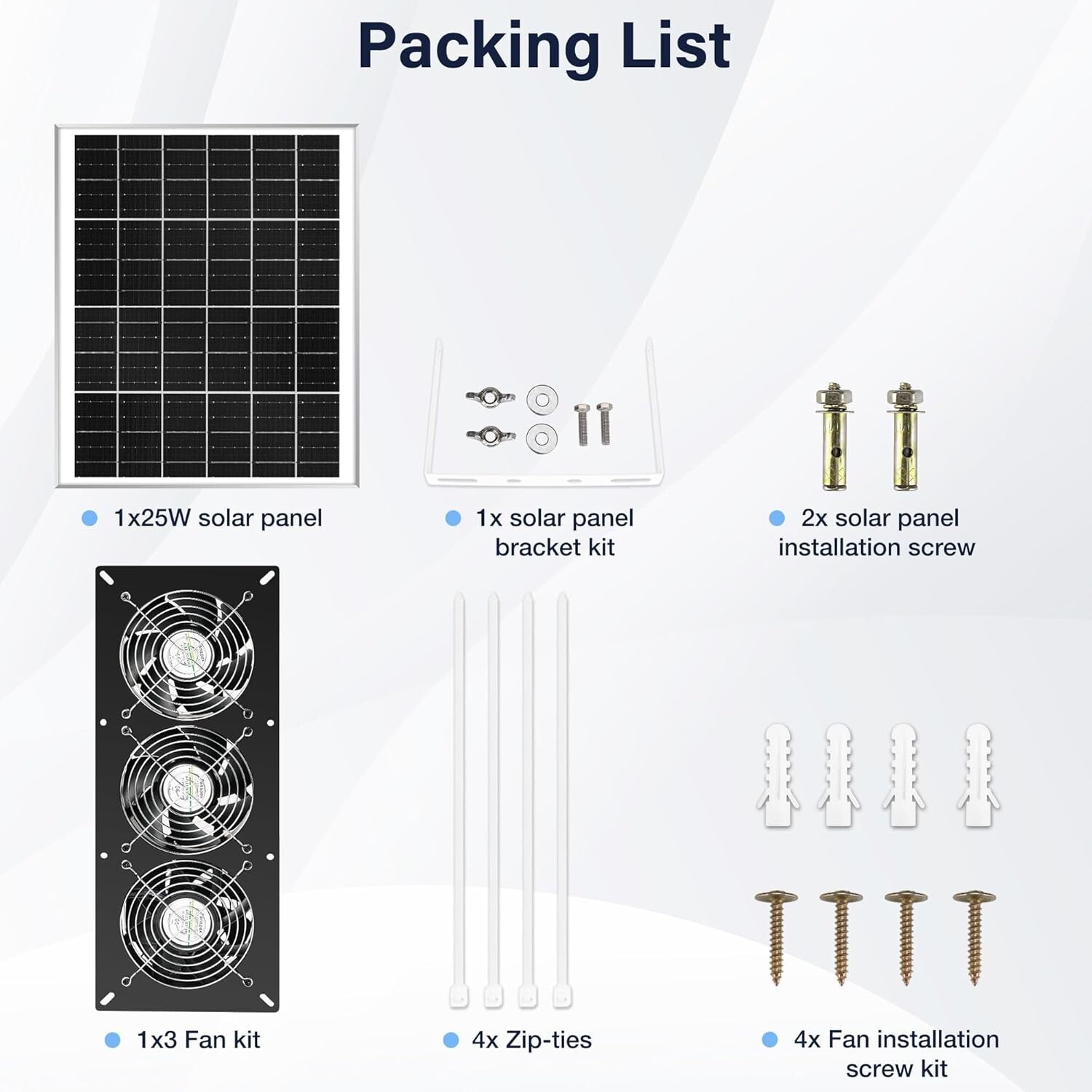 3500 RPM Solar Powered 3-Fan Kit with 25W Panel for Outdoor Air Circulation