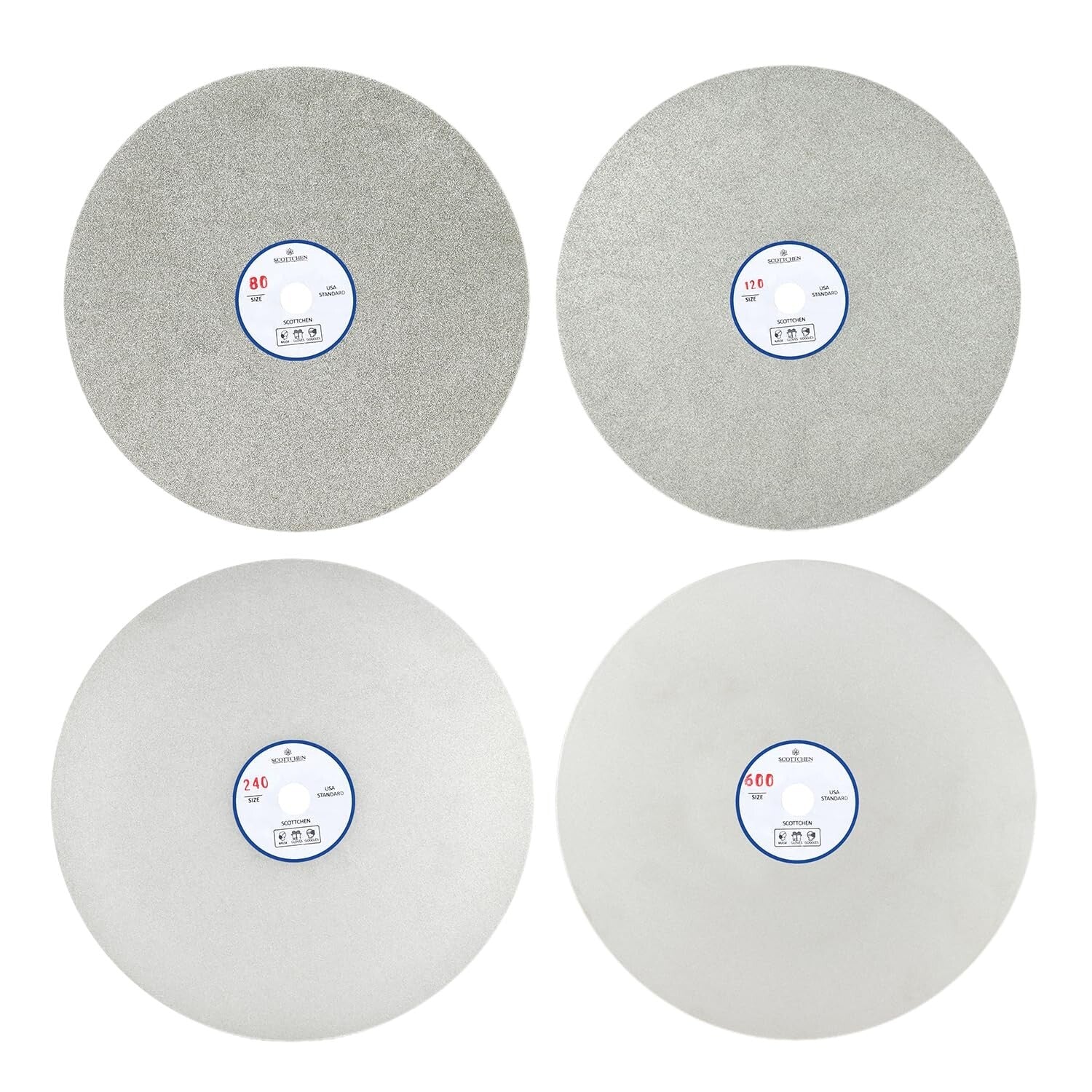 Premium 4-Pack Diamond Flat Lap Discs 8" - Ideal for Gem Faceting and Polishing