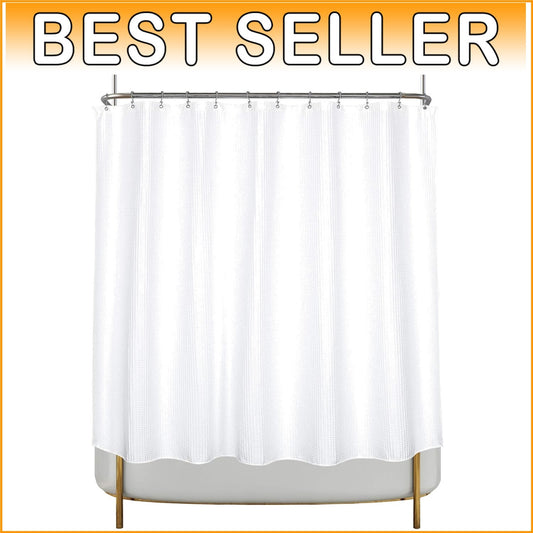 Elegant 180 x 70 Cotton Waffle Shower Curtain with PEVA Liner and Hooks - White