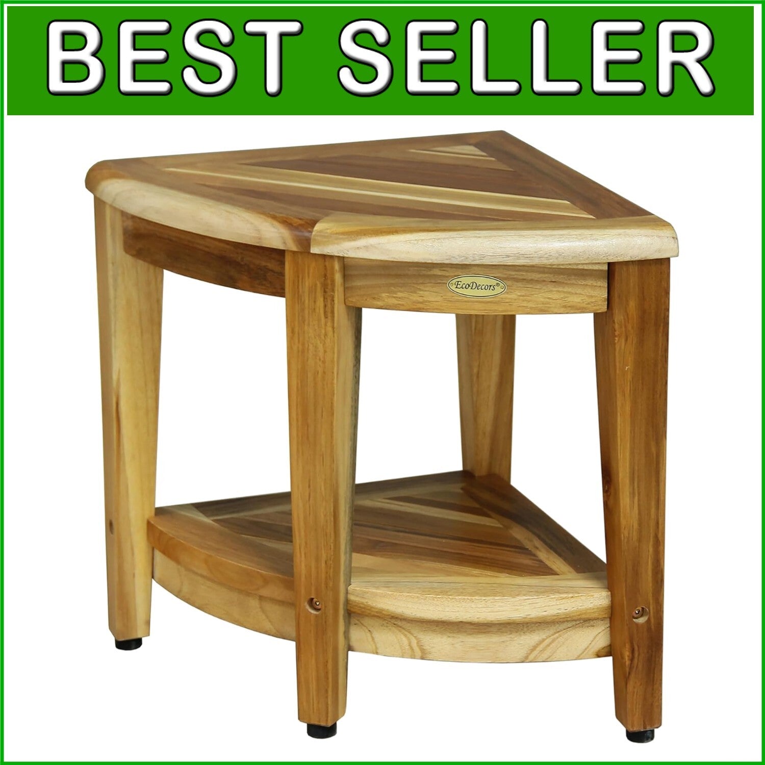 Elegant Teak Corner Shower Seat with Integrated Shelf - Perfect for Bathrooms