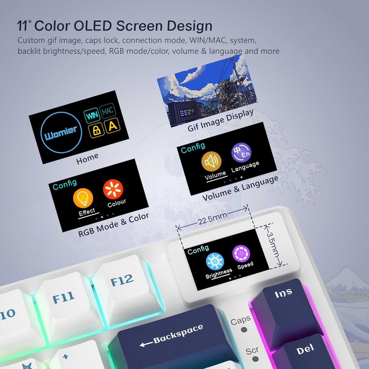 Womier S-K80 75% Mechanical Keyboard with Color OLED and Hot-Swappable Switches