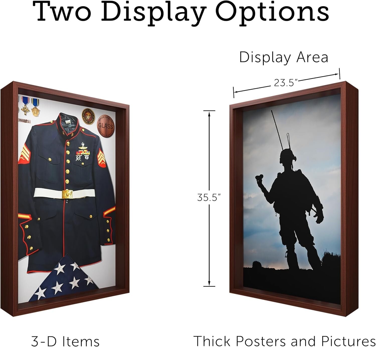 2.5-Inch Thick Shadow Box Frame, Walnut Brown Finish for Memorabilia Showcasing