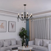 Load image into Gallery viewer, Stunning 8-Light Vintage Chandelier - Adjustable Dimming, Black &amp; Crystal Finish