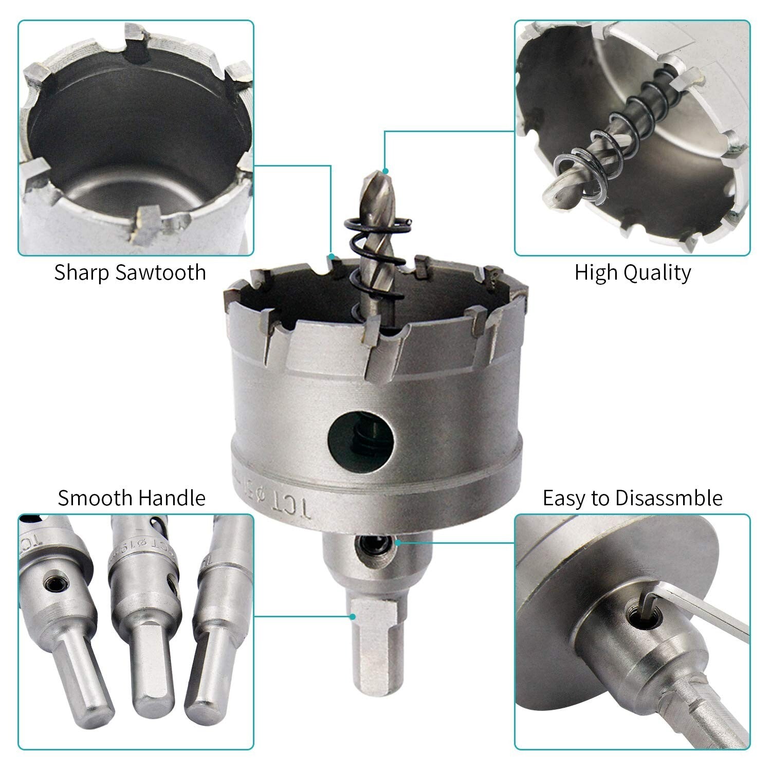 14-Piece TCT Hole Saw Kit - Tungsten Alloy Drill Bits for Metal Cutting