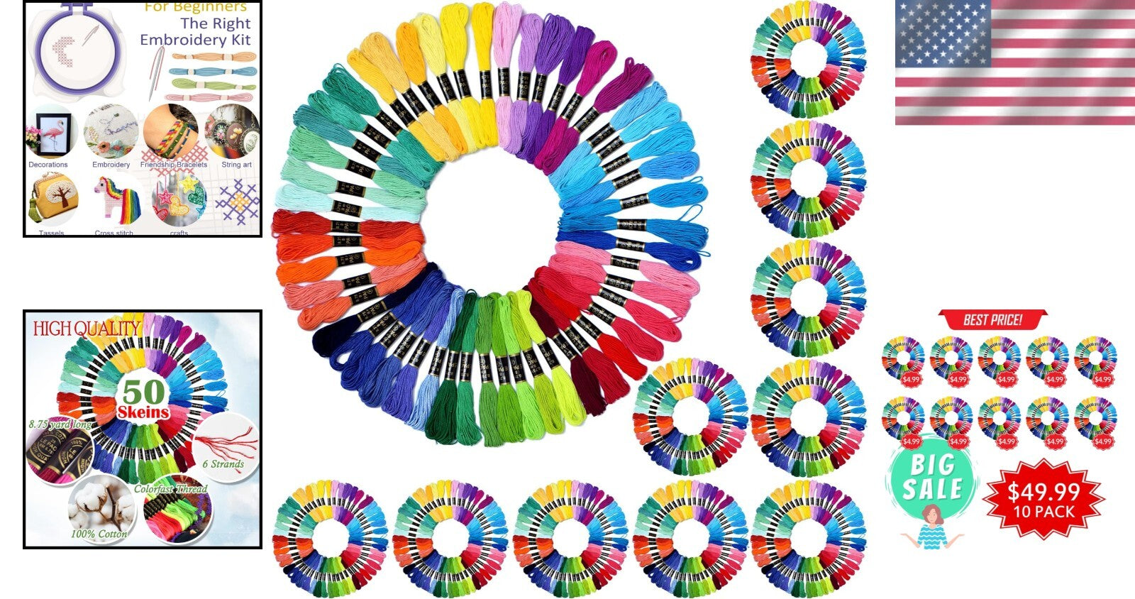 10 Packs of 50 Colors Cotton Embroidery Floss - Perfect for Crafts & Gifts