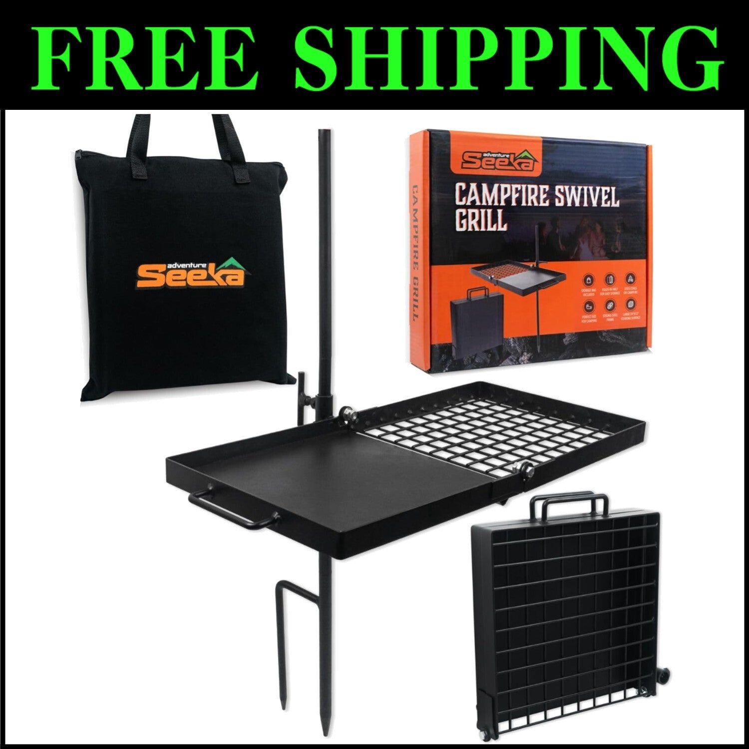 Versatile 24" Campfire Grill & Griddle - Adjustable Height for Outdoor Cooking