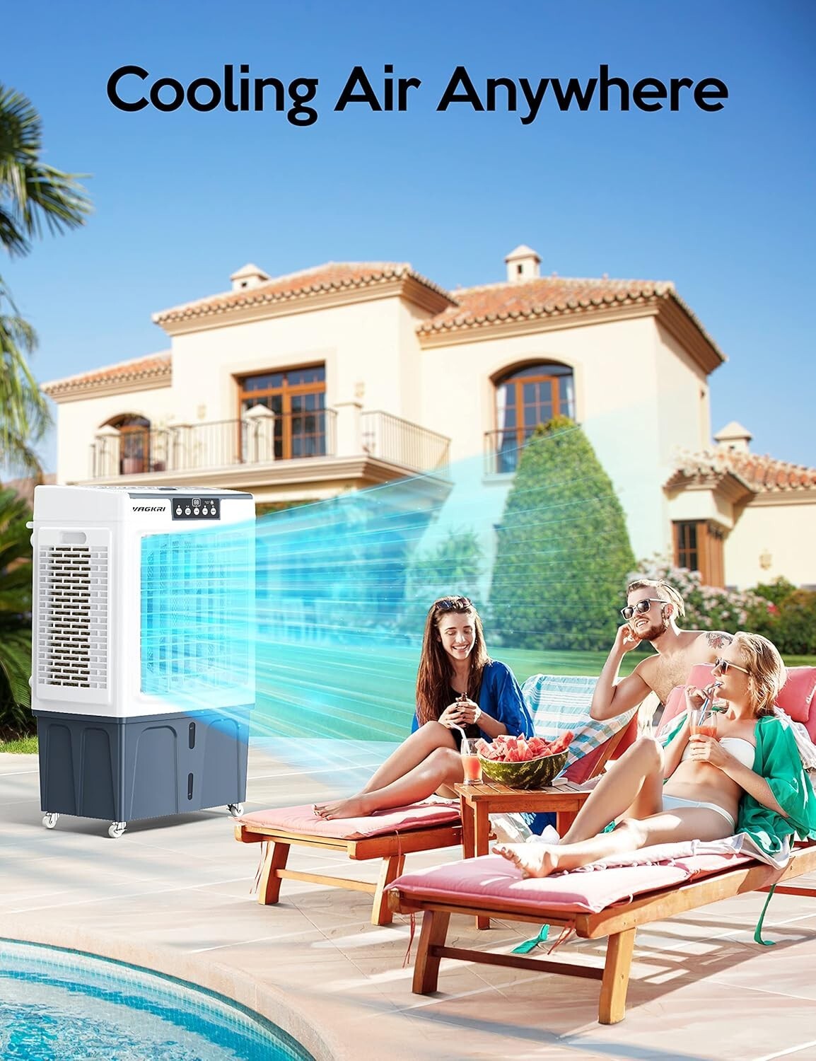 12-Gallon Evaporative Air Cooler for 950 Sq Ft - Ideal for Indoor/Outdoor Use