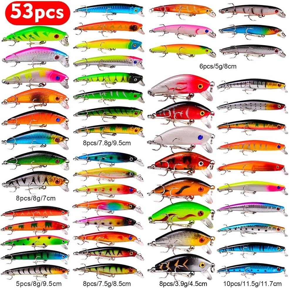 Gift-Ready 53pcs Fishing Lures Set - Realistic Baits for Freshwater & Saltwater