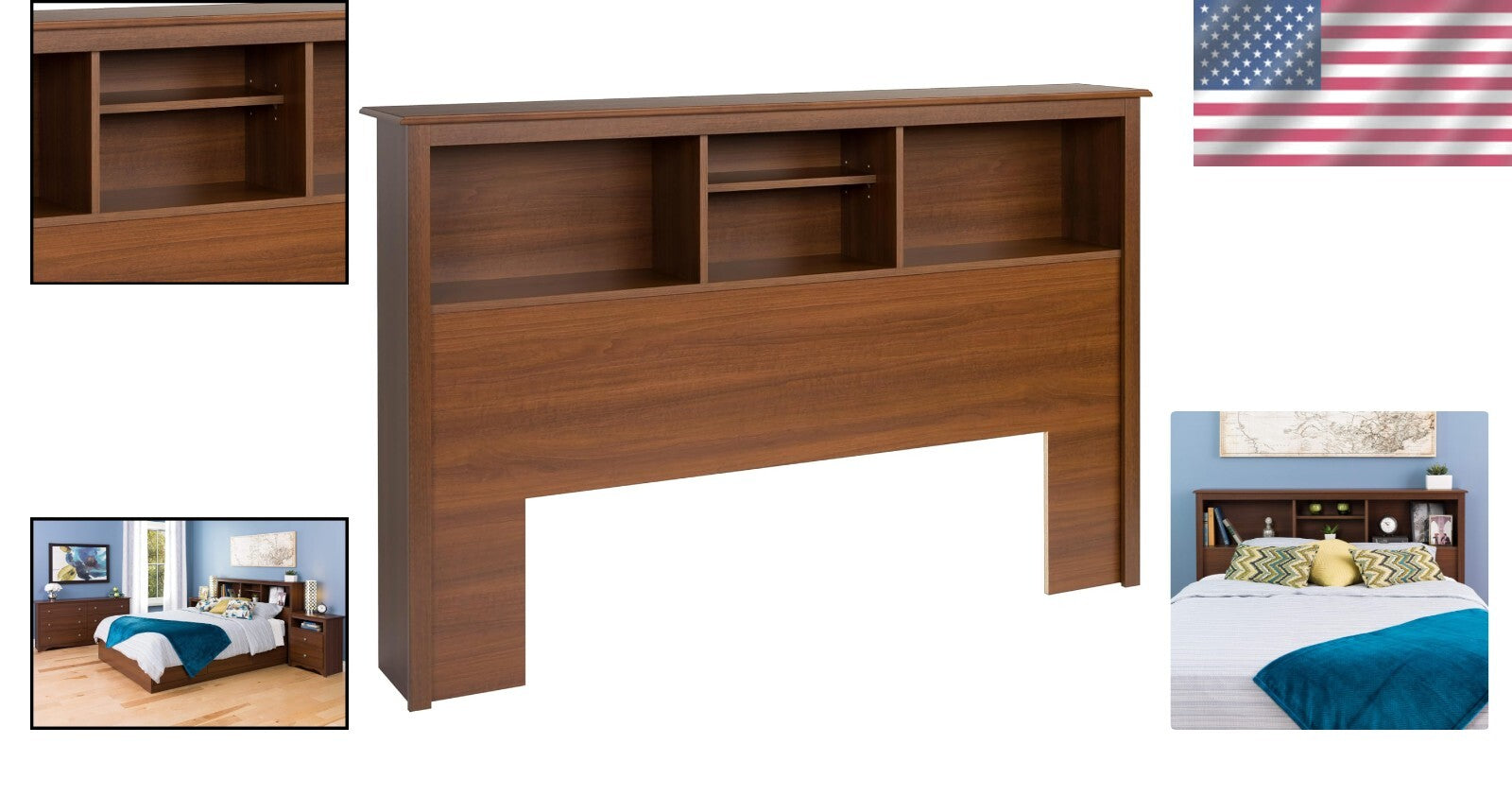 Elegant Full/Queen Bookcase Headboard - Durable Cherry Finish with Storage