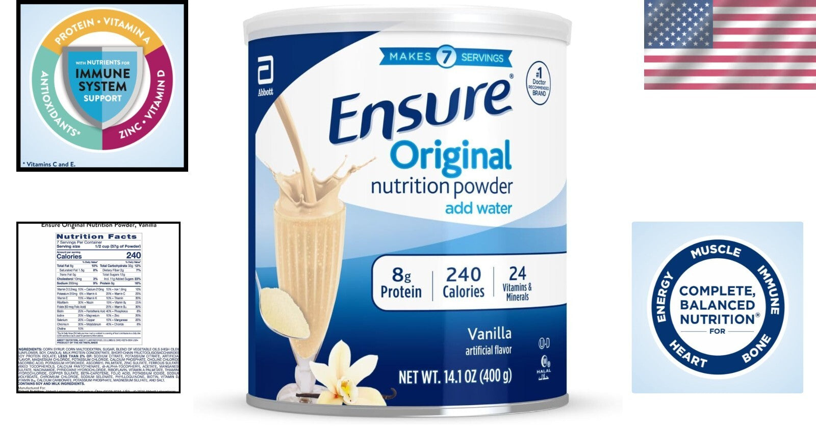 Balanced Nutrition with 6 Cans Vanilla Protein Powder - Gluten-Free & Kosher