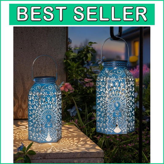 Brighten Your Garden with Artisan Blue Peacock Solar Lights - 2 Pack