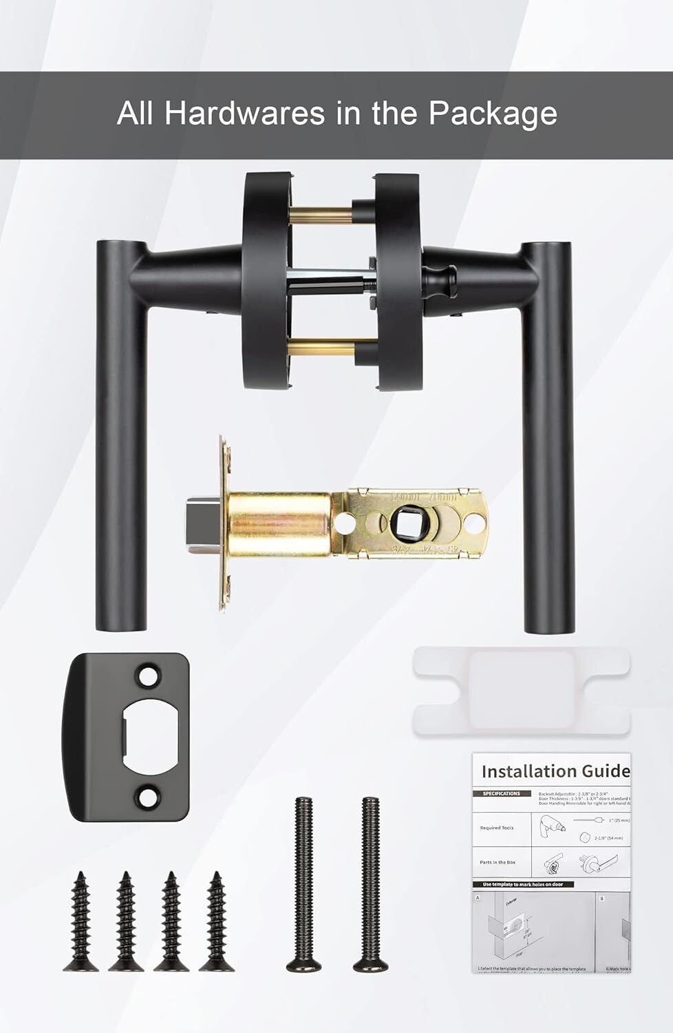 Zinc Alloy Matte Black Privacy Lever Door Handle - 6 Pack with Installation Kit