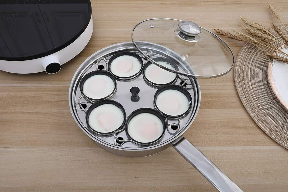 Deluxe Egg Poacher Pan with Tempered Glass Lid - Perfect Poached Eggs Made Easy