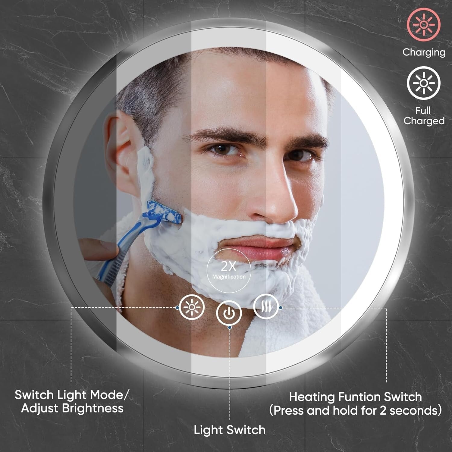 Anti-Fog Heated Shower Mirror with Adjustable Lighting - Perfect for Shaving