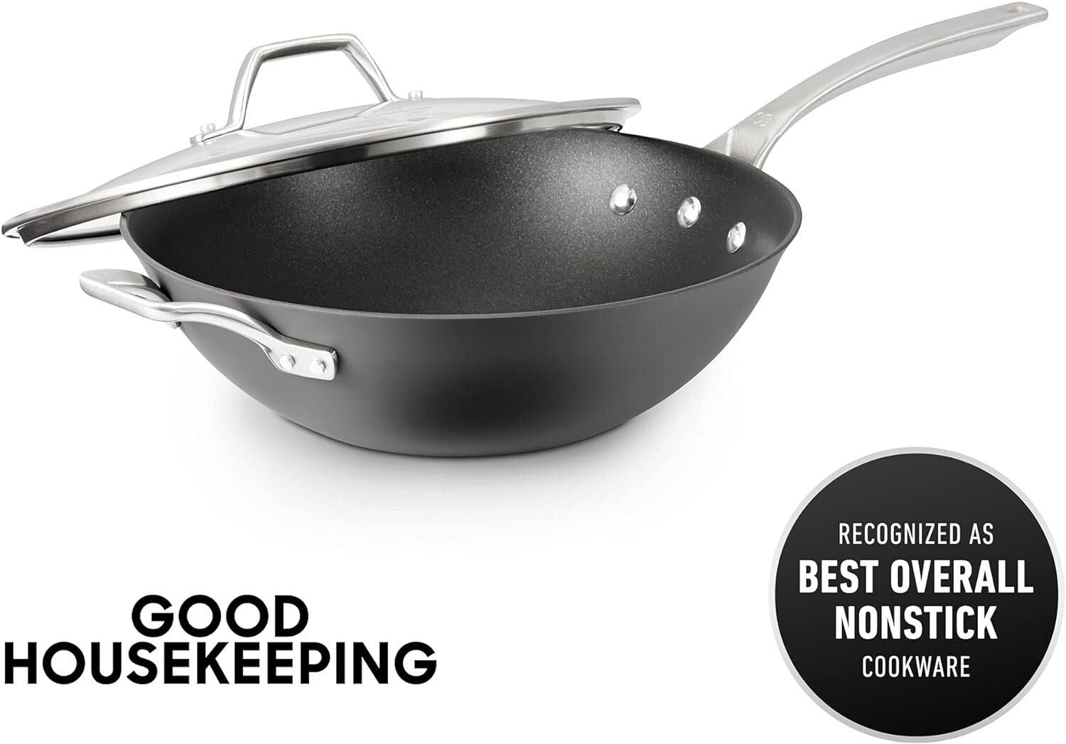 Elegant Hard-Anodized 12-Inch Nonstick Wok with Cool Stainless Steel Handle