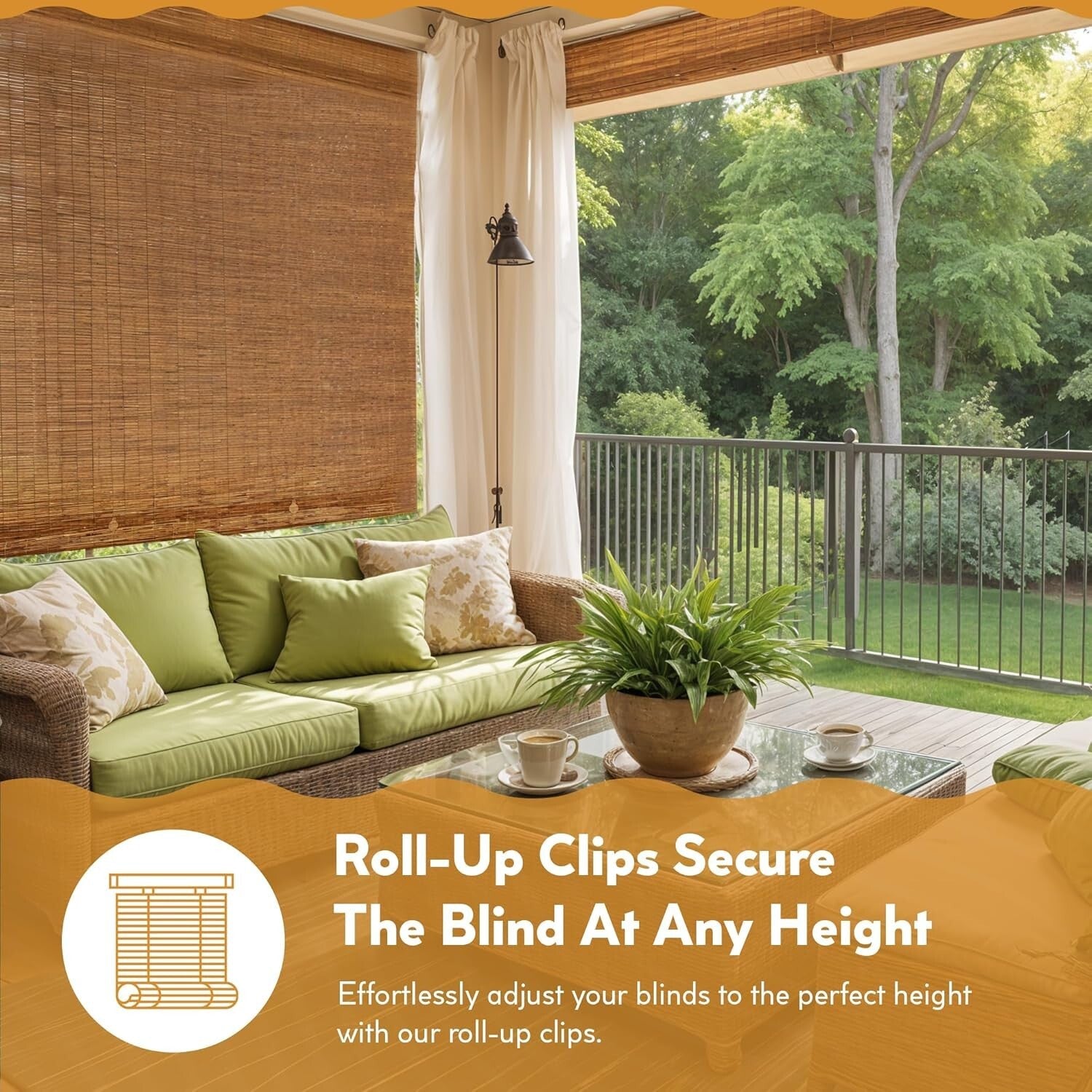 60" W x 72" L Cordless Bamboo Shades - Stylish Semi-Sheer Coverage for Patios