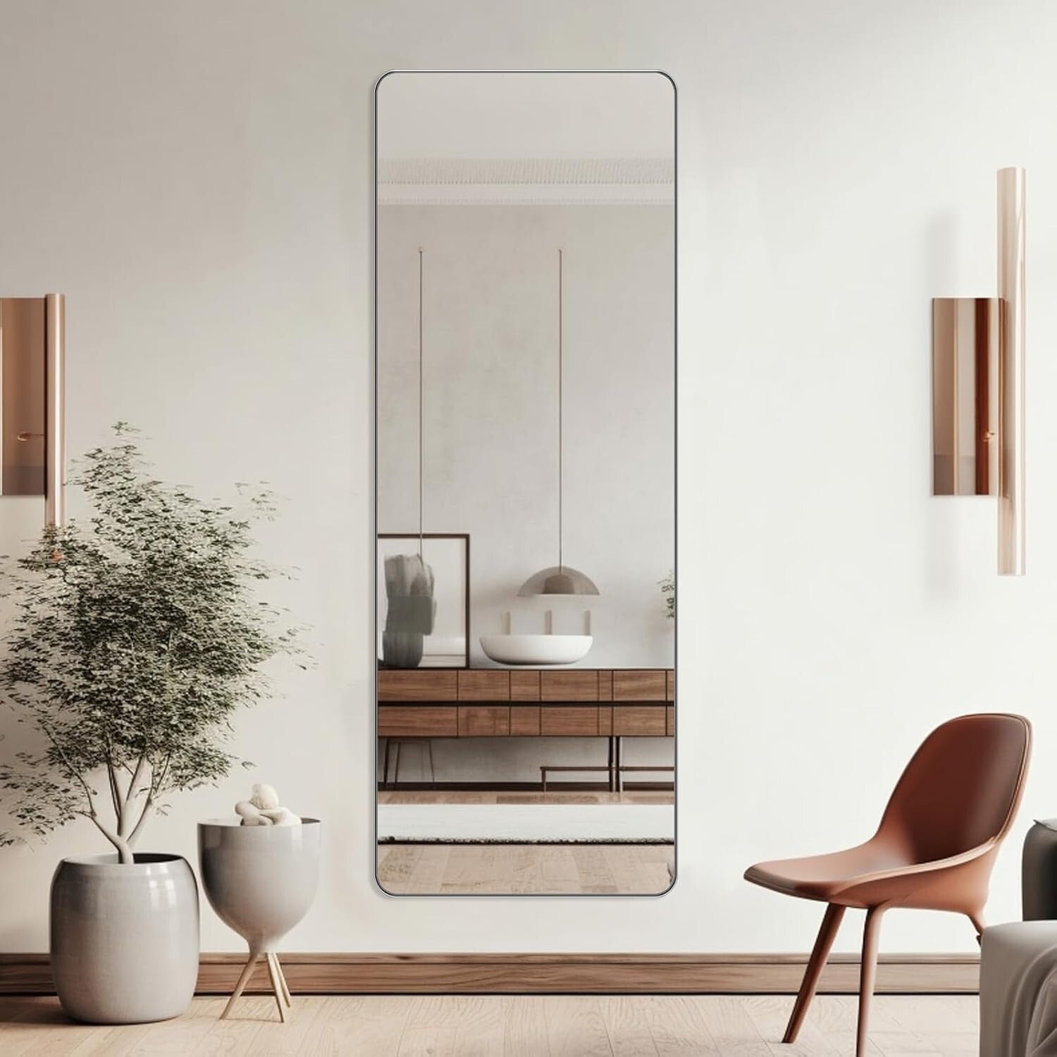 Modern 48"L x 18"W Full Length Mirror with Stainless Steel Frame - Easy Install