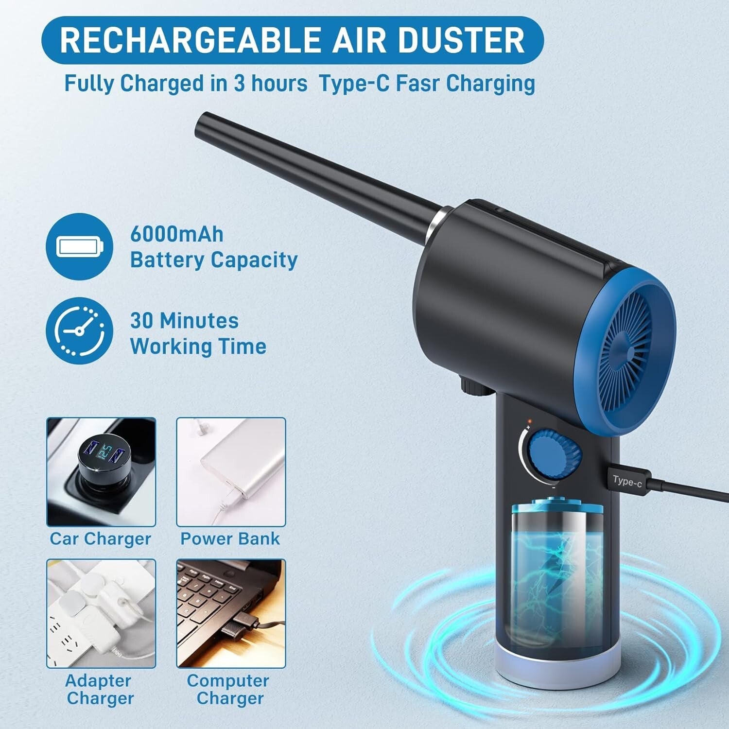 Cordless Electric Air Duster with Stepless Speed Control - Eco-Friendly Cleaning