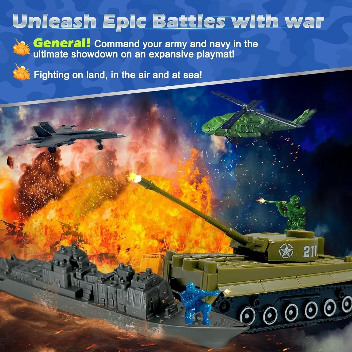 Adventurous Army Men Playset - Includes Battle Mat & Diverse Military Vehicles