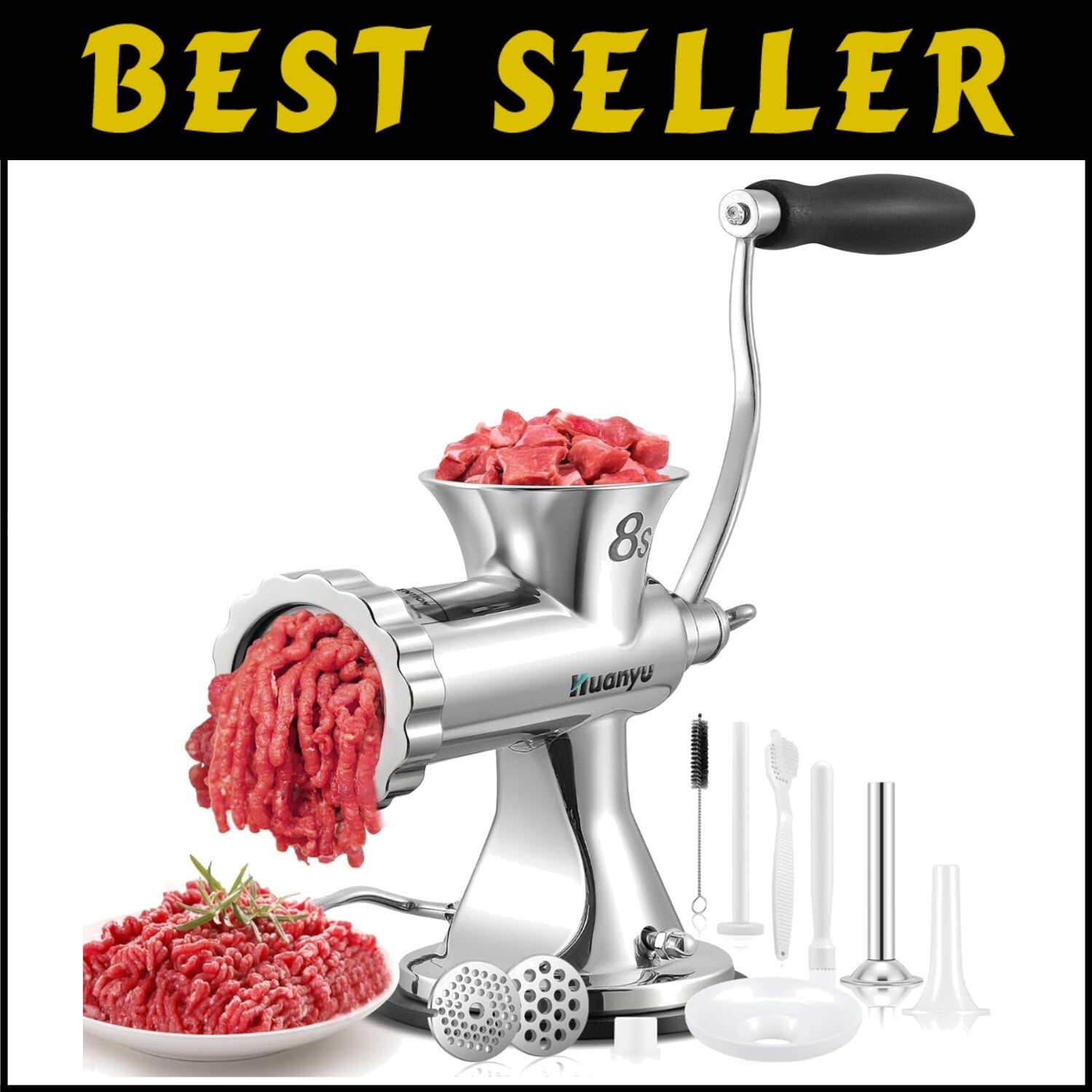 Versatile Hand Crank Meat Grinder - Stainless Steel for Home and Outdoor Cooking