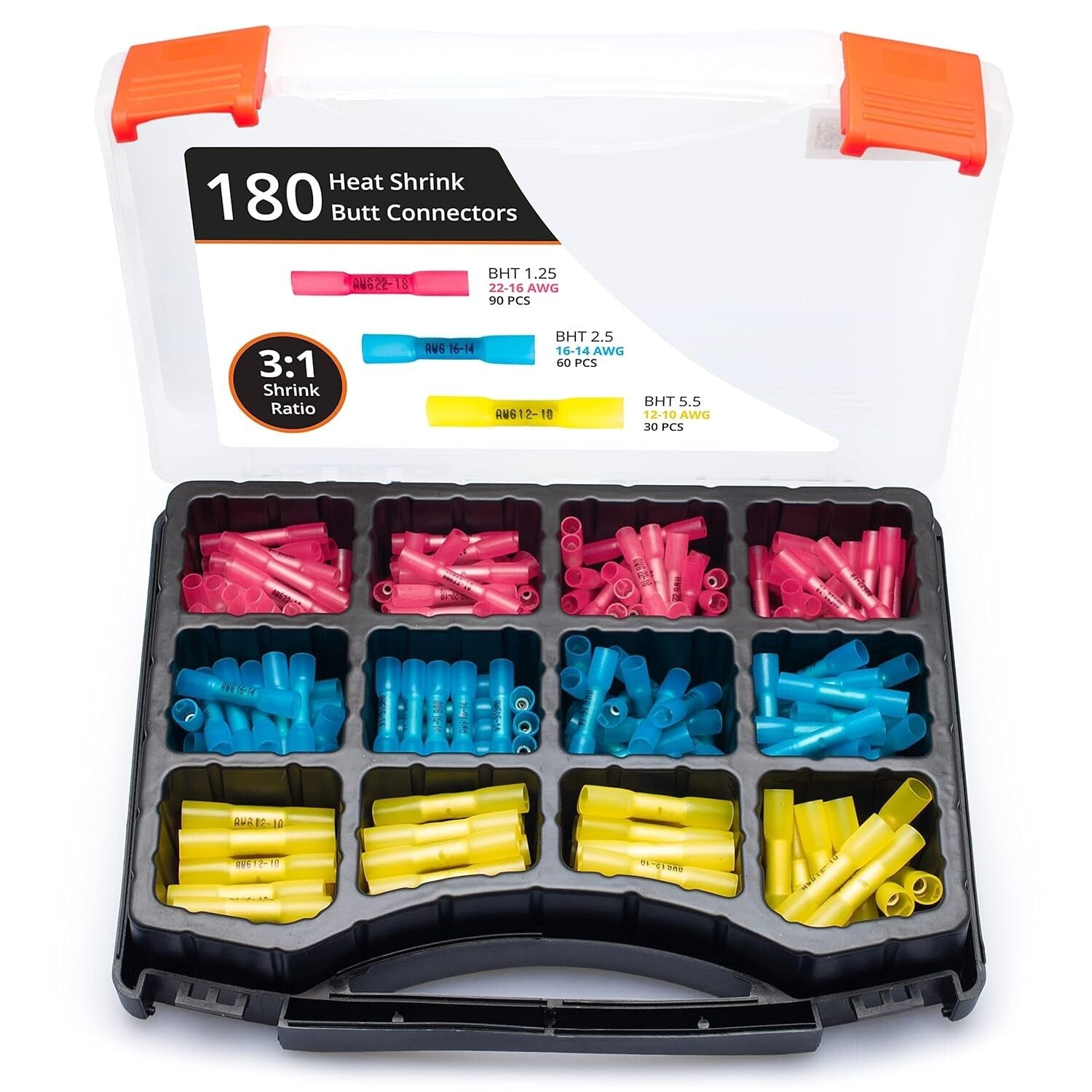 180 PCS Assorted Heat Shrink Wire Splice Connectors - Marine and Automotive Use
