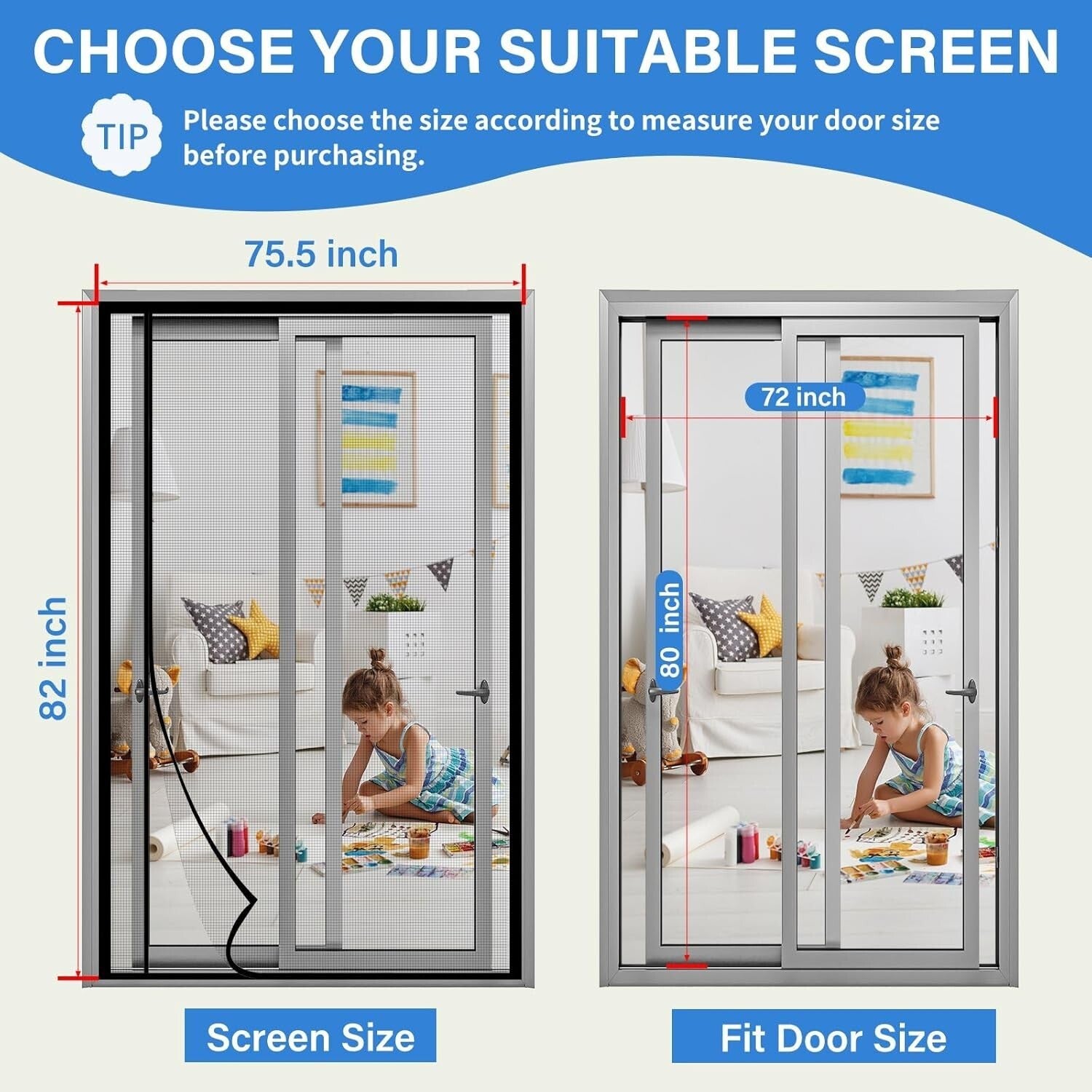 Upgraded PET Magnetic Screen Door - Insect-Proof & Pet Friendly - 72" x 80"