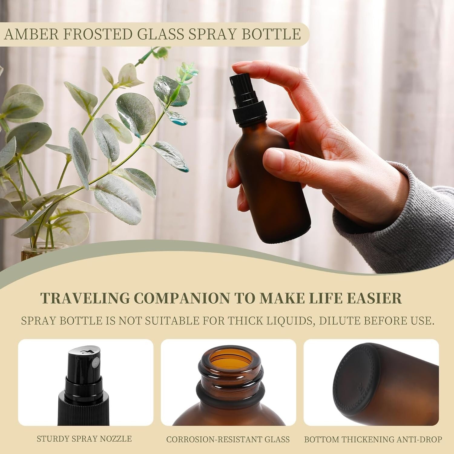 Multi-Purpose 2 oz Reusable Amber Spray Bottles - 48 Pack for Beauty & Cleaning