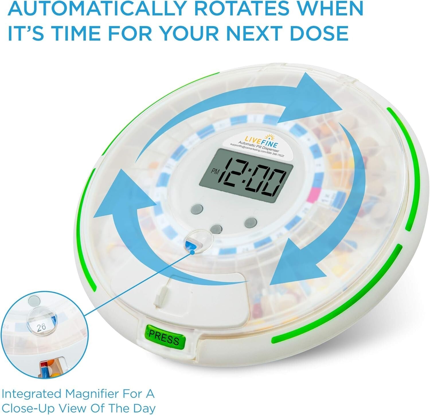 Automatic 28-Day Pill Dispenser with LCD Display & Sound Alerts for Caregivers