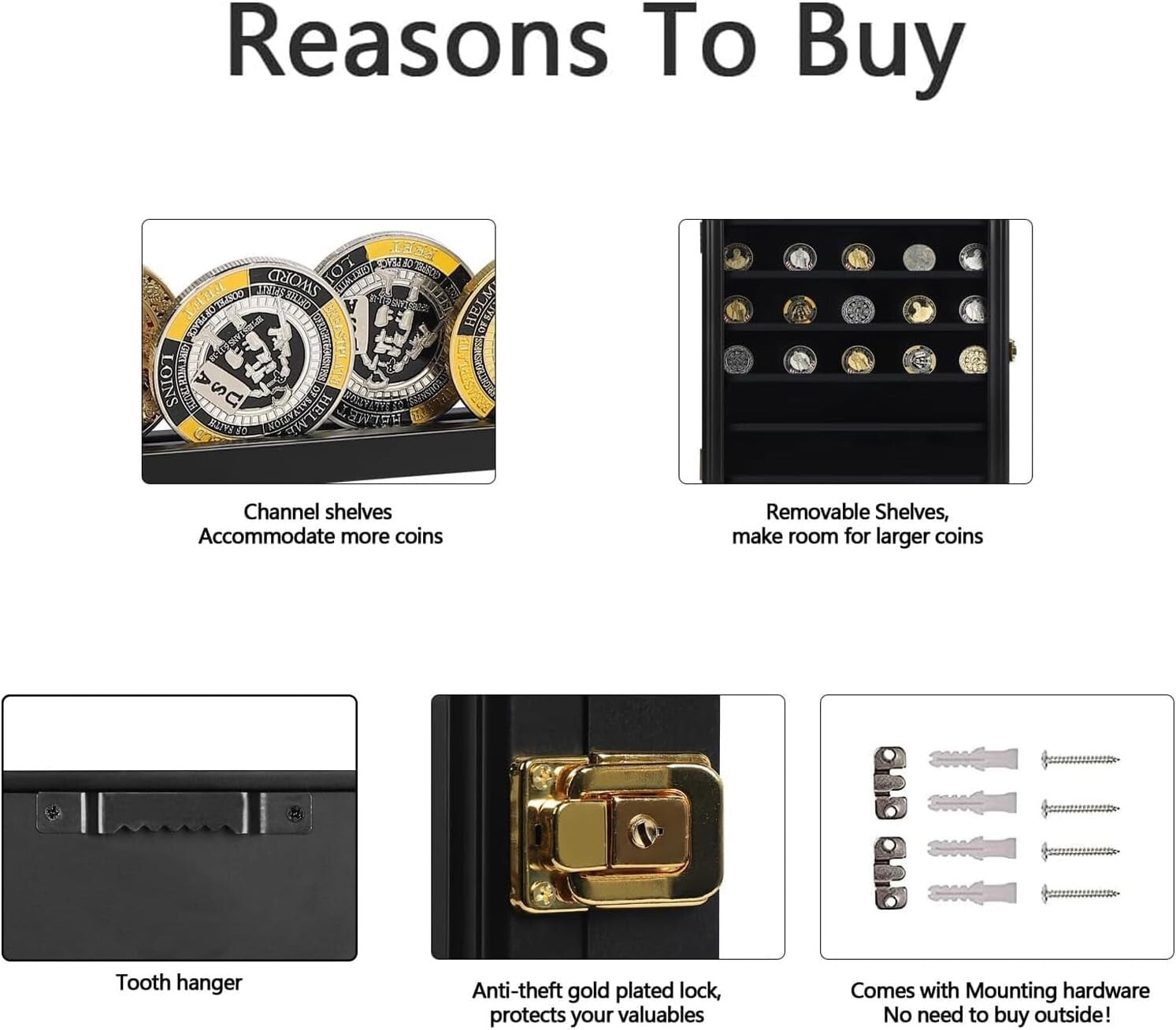 Elegant Wall-Mountable Display Cabinet for Military Coins & Collectibles - Black