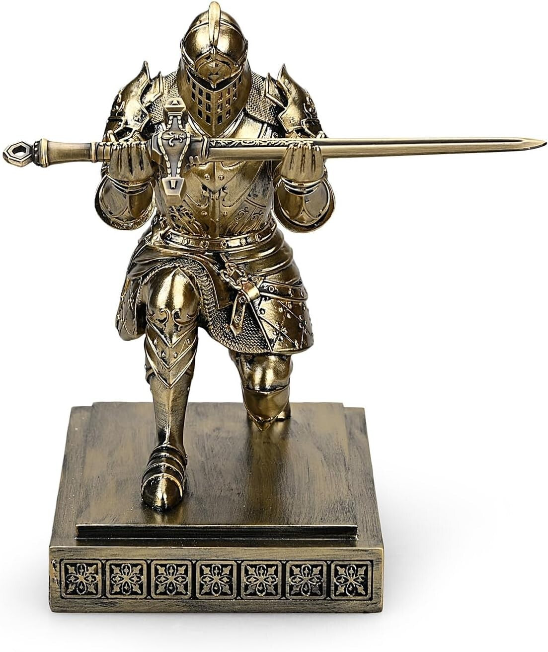 Elegant Knight Pen Holder & Sword Letter Opener – Bronze Desk Organizer