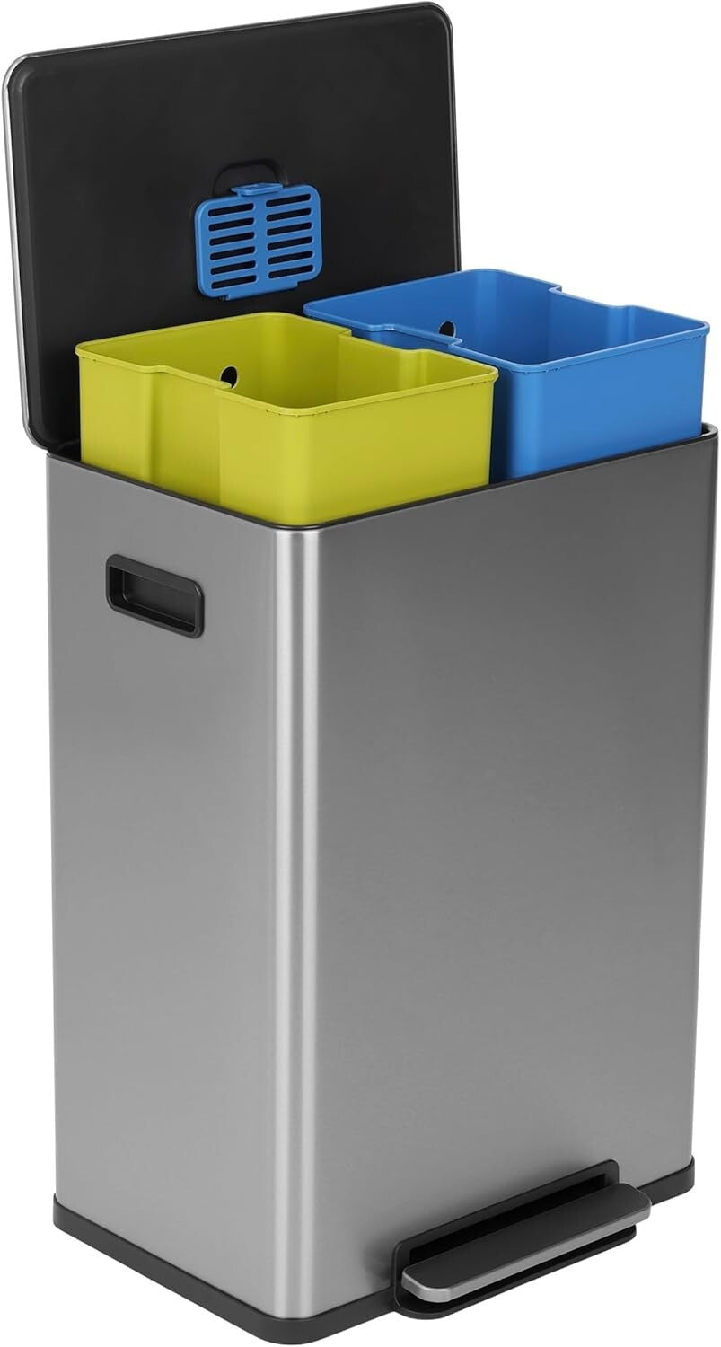 Polished 16 Gallon Rectangular Recycling Bin with Soft-Close and Odor Control