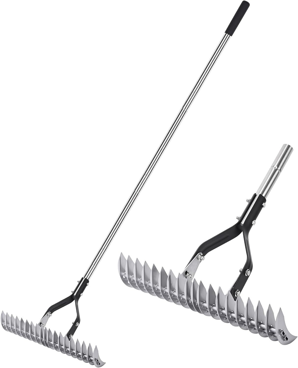 15-Inch Heavy-Duty Thatch Rake with Adjustable Stainless Steel Handle for Lawns