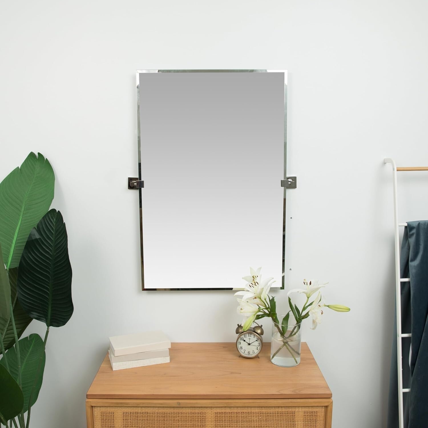 Versatile Large Rectangle Mirror with Adjustable Chrome Anchors - 20x30 Inches