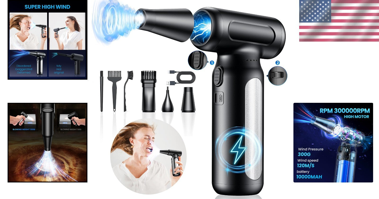 Portable Keyboard Cleaning Duster - 300G Wind Pressure and Ergonomic Design