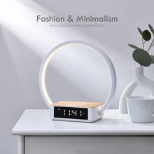 Load image into Gallery viewer, Modern Bedside Lamp with Alarm Clock, 3 Brightness Levels &amp; Wireless Charger