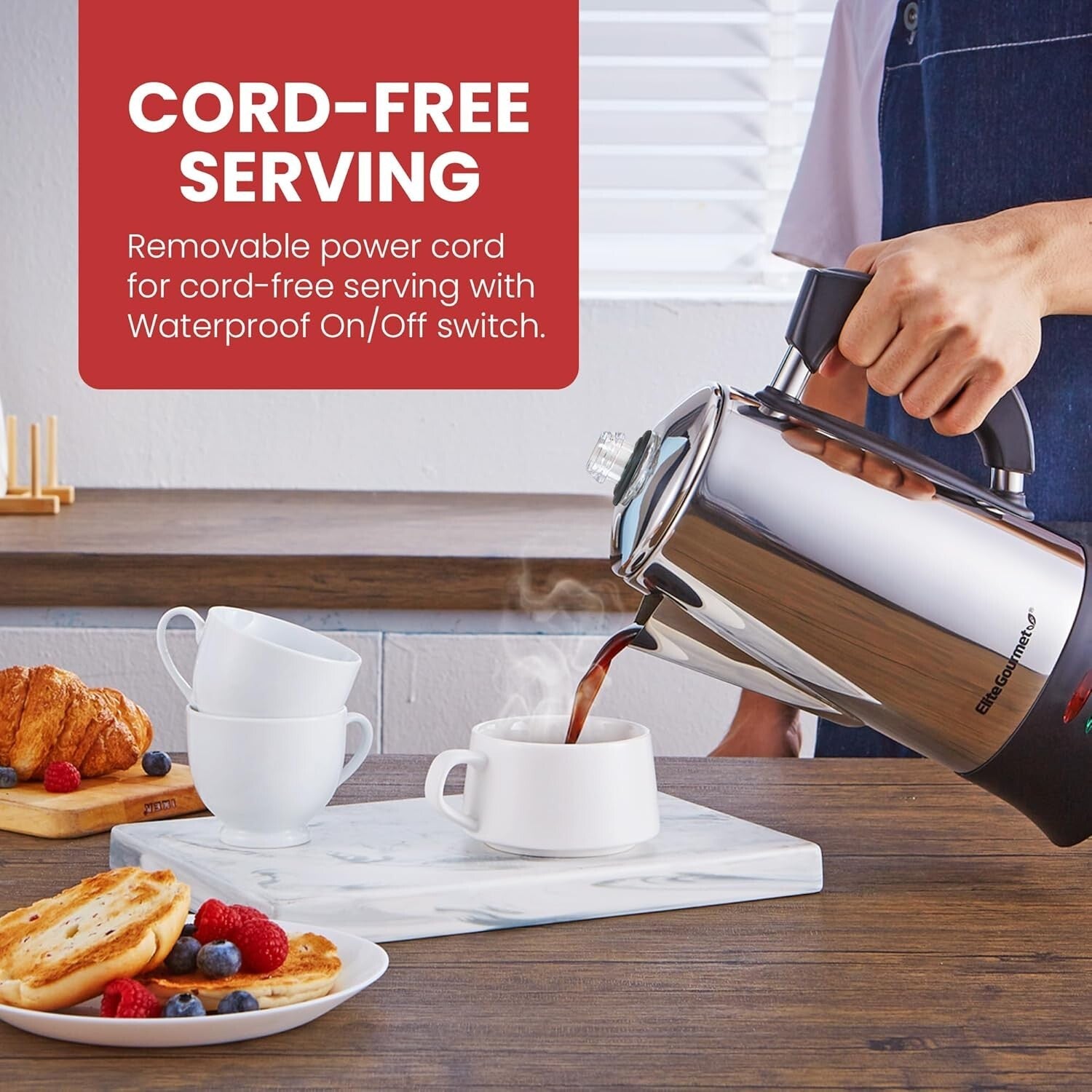 Durable 12-Cup Coffee Percolator with Ergonomic Handle - BPA Free & Fast Brewing