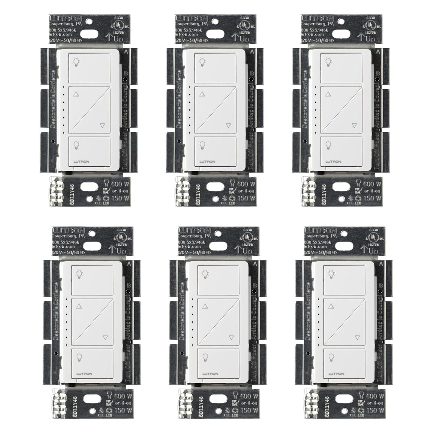 Caseta 6-Pack Smart Dimmer Switch, Voice-Controlled, Adjustable for Any Lighting