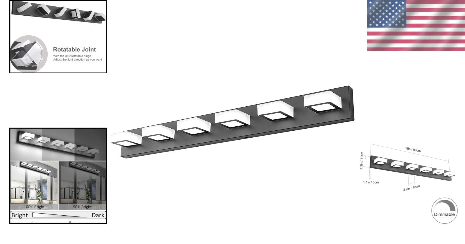 Sleek 6-Light LED Vanity Wall Light in Matte Black - Energy Efficient Style