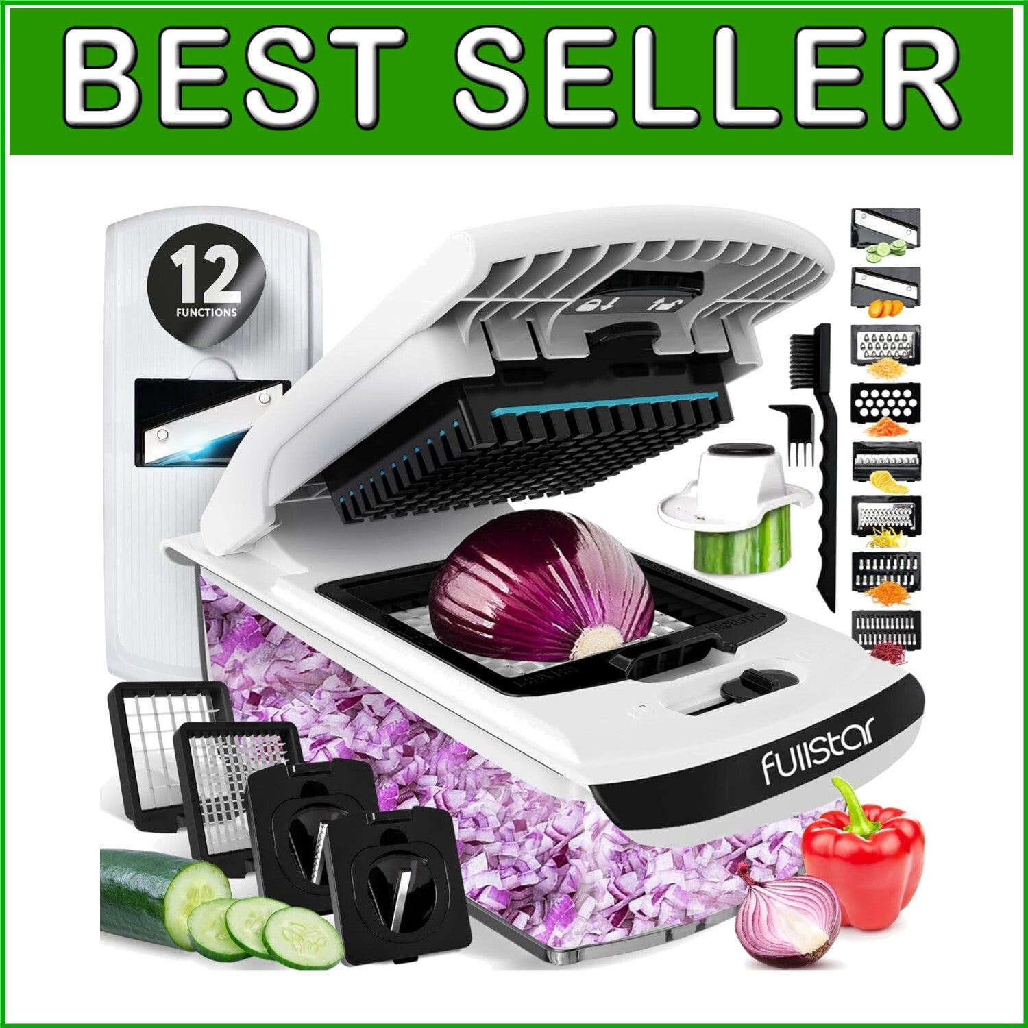 All-in-One Vegetable Chopper & Grater - 12 Interchangeable Blades, Easy to Clean
