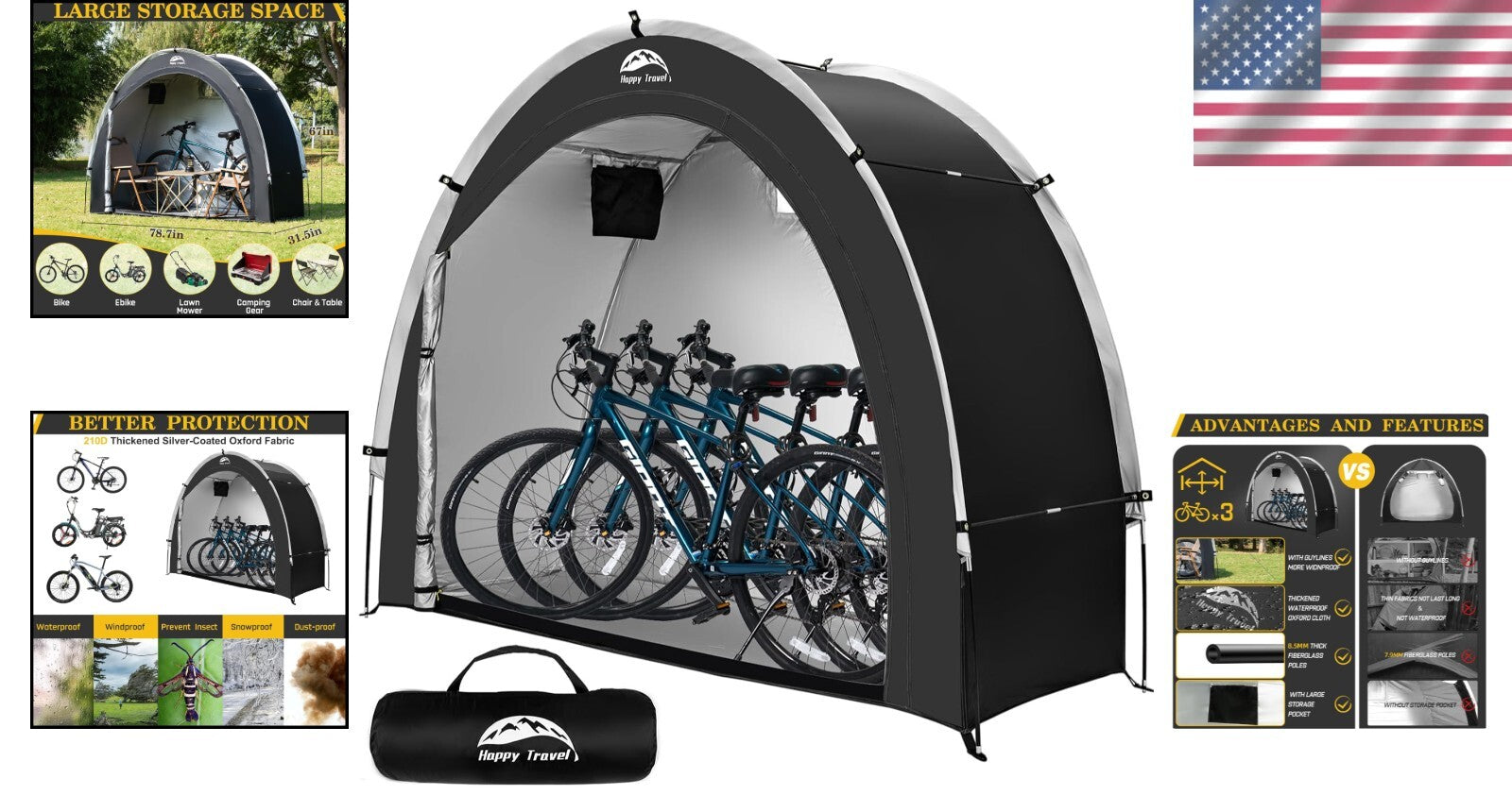 Durable 210D Waterproof Bicycle Storage Tent with Quick Setup - Fits 2-3 Bikes