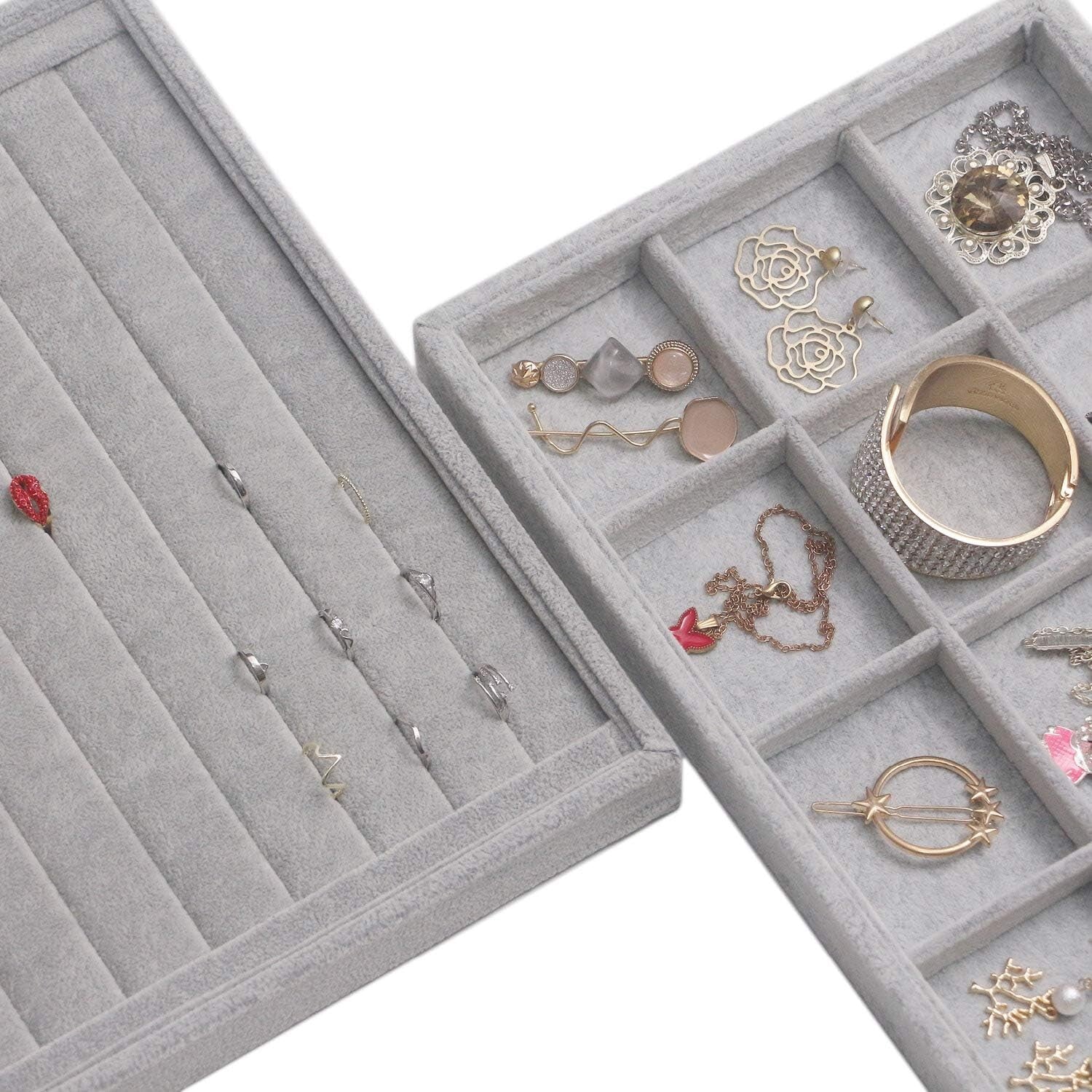 5-Pack Stackable Velvet Jewelry Trays - Elegant Organizer for All Jewelry