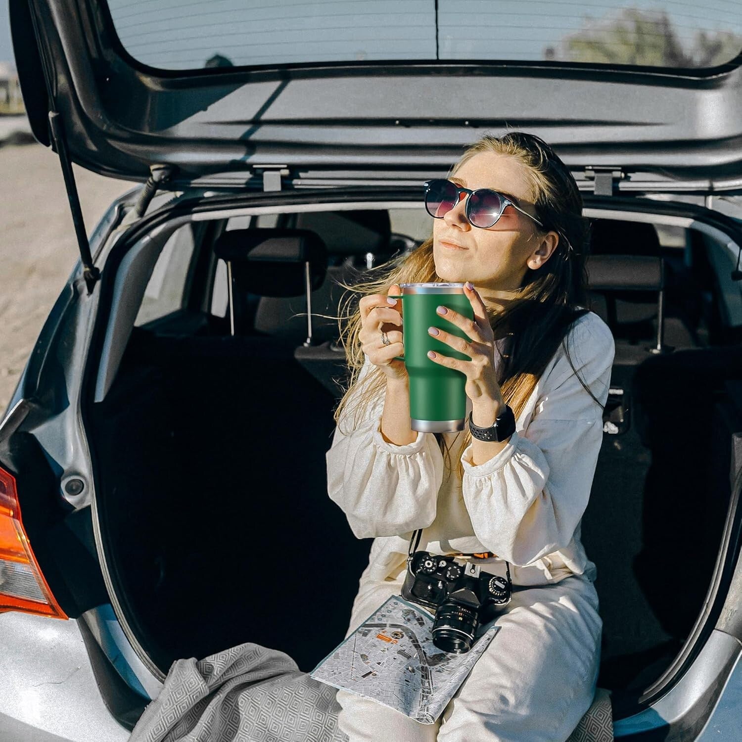 Bulk Stainless Steel Tumblers - 20 oz Double Wall Travel Mugs, 6 Pack Dark Green