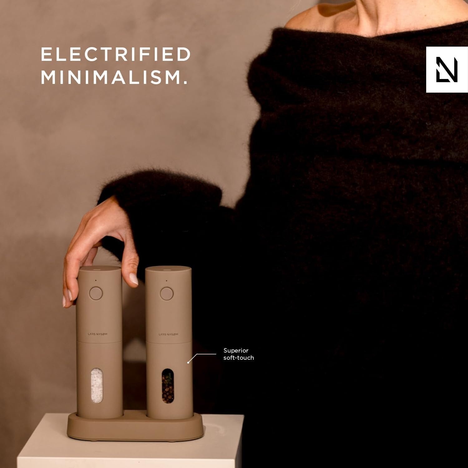 Automatic Electric Spice Mill Set with Adjustable Ceramic Grinder - Black