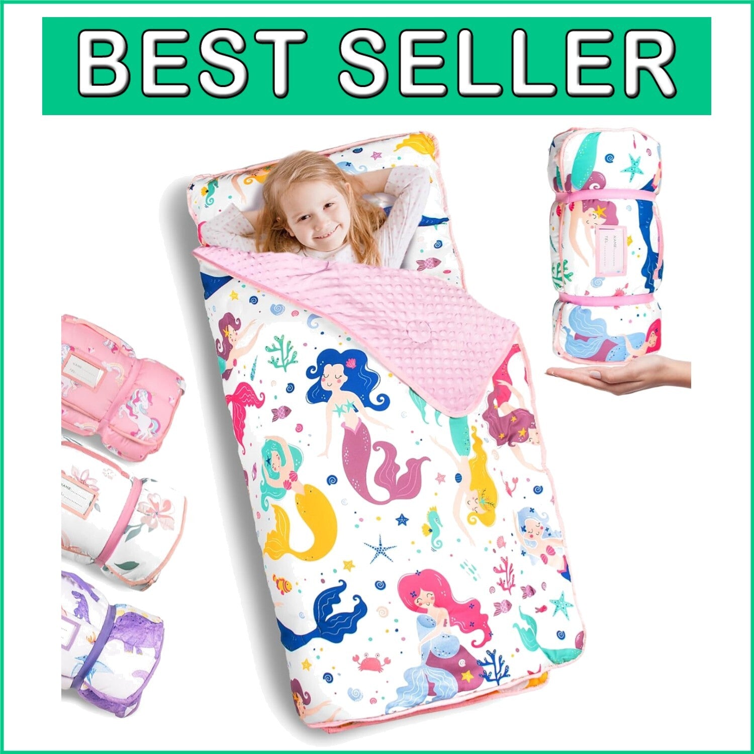 Cozy Machine Washable Nap Mat for Kids - Mermaid, Ideal for Preschool & Travel