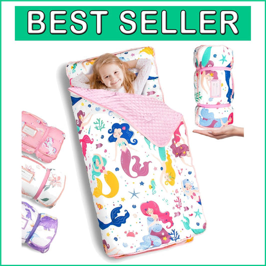 Cozy Machine Washable Nap Mat for Kids - Mermaid, Ideal for Preschool & Travel