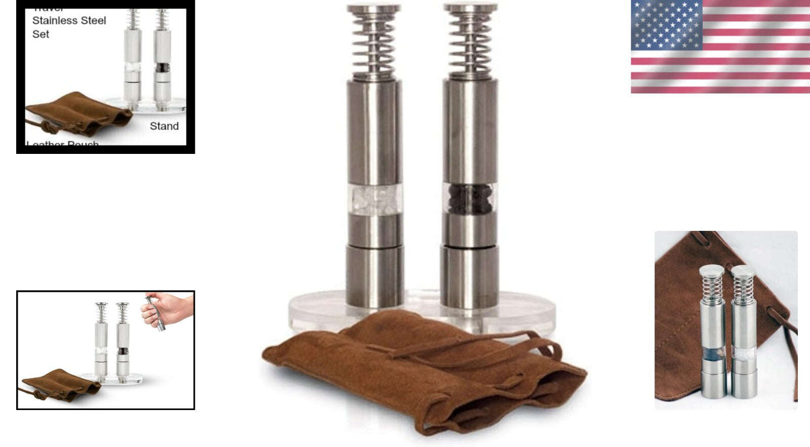 Automatic Salt and Pepper Grinder Set with Travel Pouch - Perfect for Picnics
