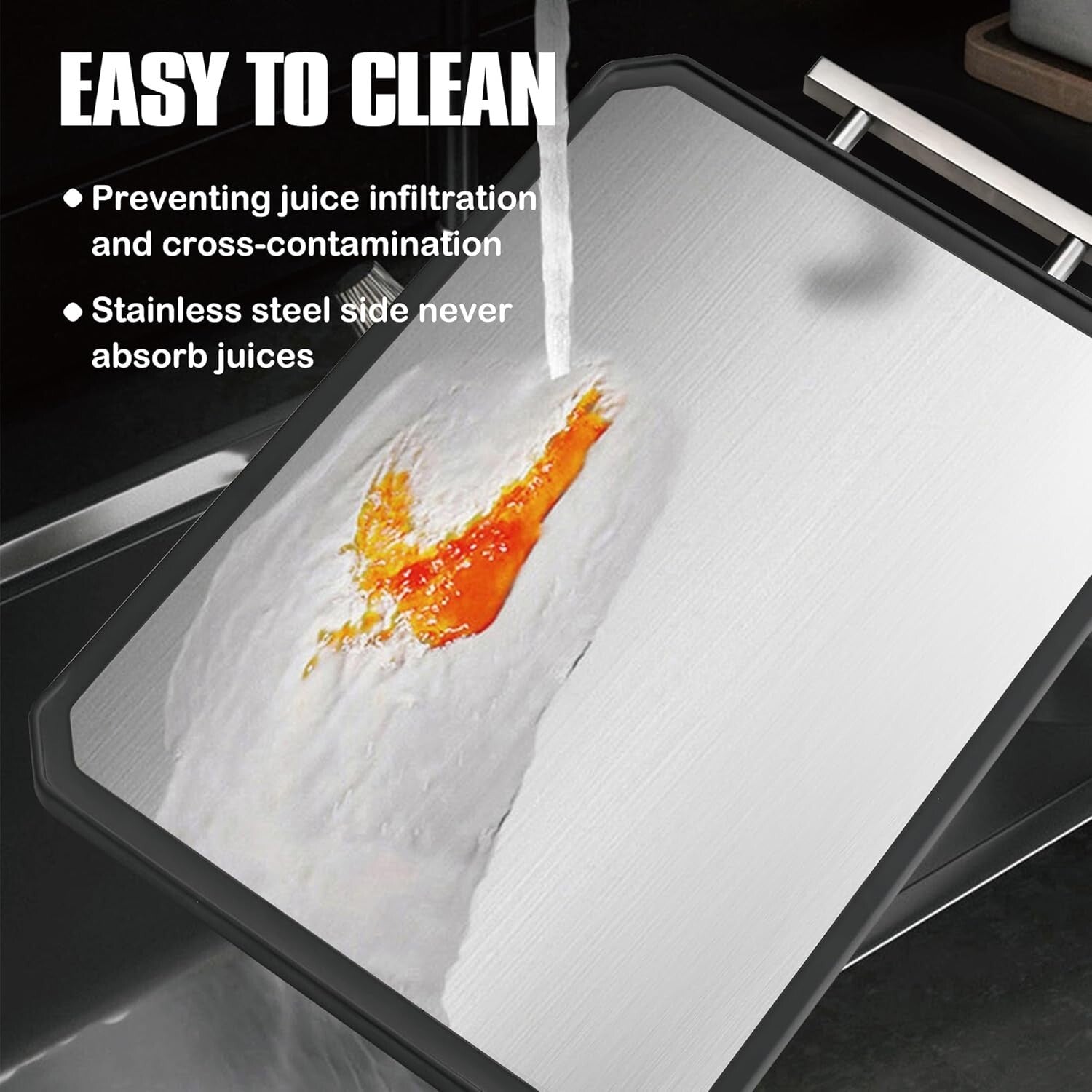 Stylish Double-Sided Cutting Board - Stainless Steel 16" x 11" with Juice Groove
