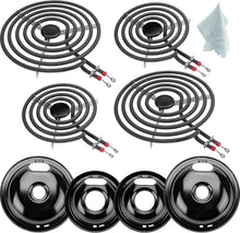 Load image into Gallery viewer, Complete Electric Stove Burner Set with Porcelain Drip Pans - 9-Piece Black Set